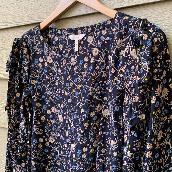 Rebecca Taylor Vivianna Floral Vine Silk Blouse Bows Tie Shoulder - Picture 4 of 10